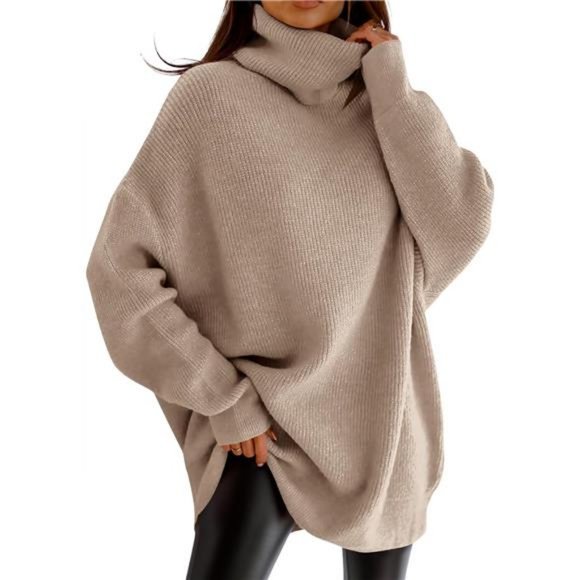 Womens Turtleneck Oversized Sweater Batwing Chunky Pullover